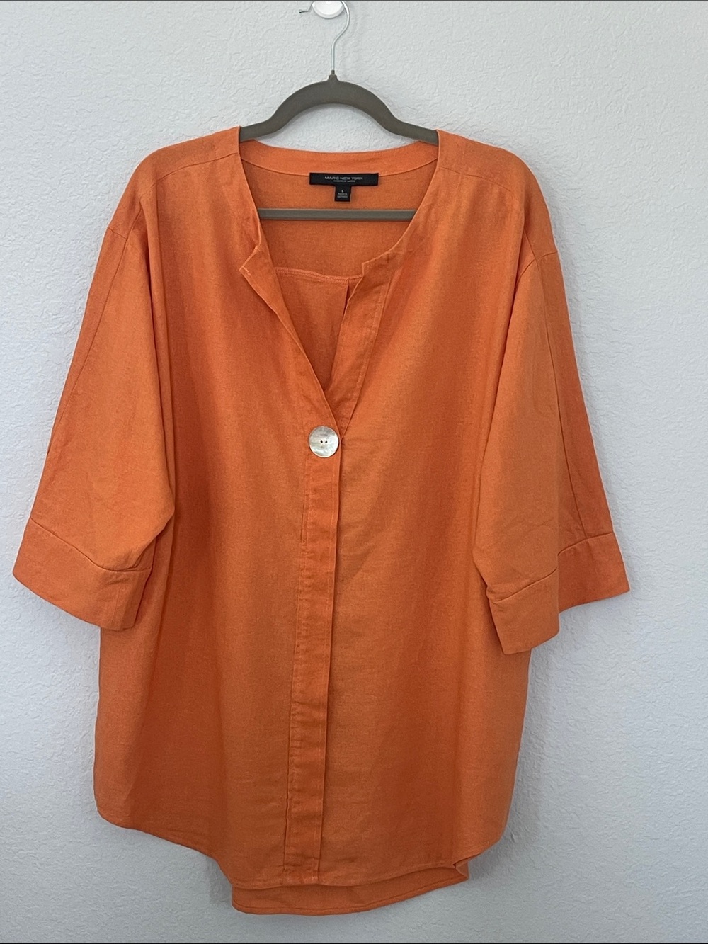 Marc New York Linen Blend Tunic Top L Orange Oversized Relaxed 3/4 Sleev